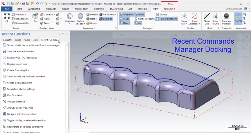 Mastercam 22018 Recent Commands