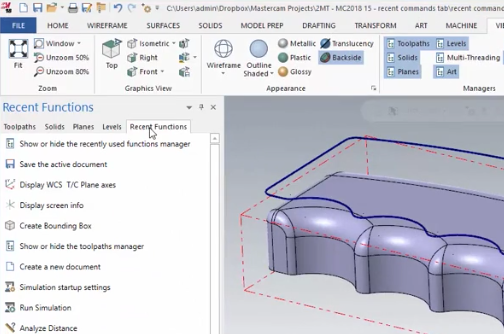Mastercam 22018 Recent Commands