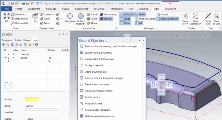 Mastercam 22018 Recent Commands