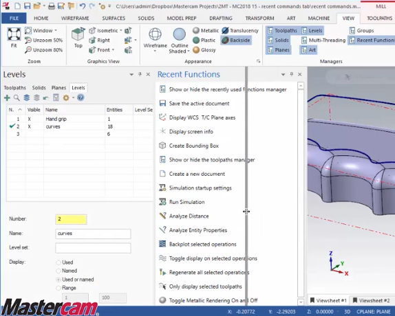 Mastercam 22018 Recent Commands