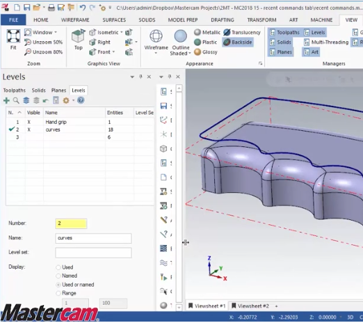 Mastercam 22018 Recent Commands