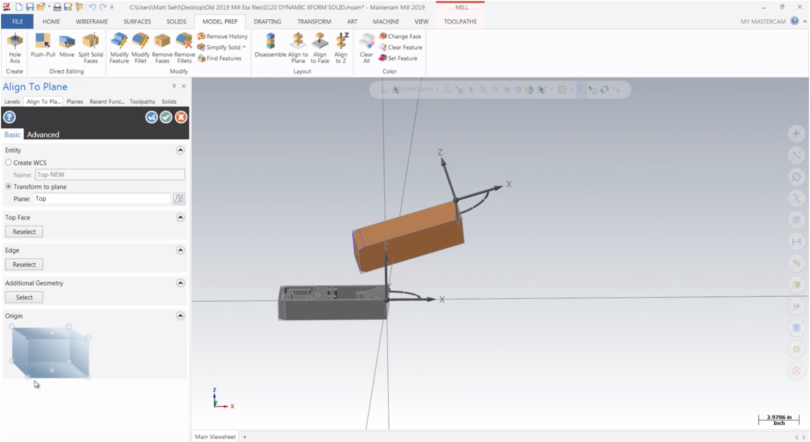 mastercam 2019 pull geometry of a solid model