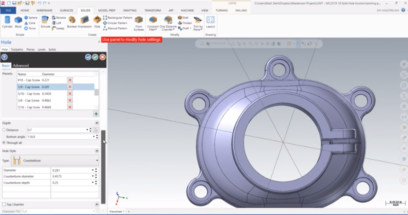 mastercam 2019 pull geometry of a solid model