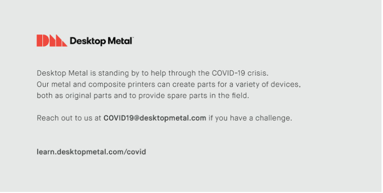 Desktop Metal 3D Printing Services Aid in COVID-19 Pandemic