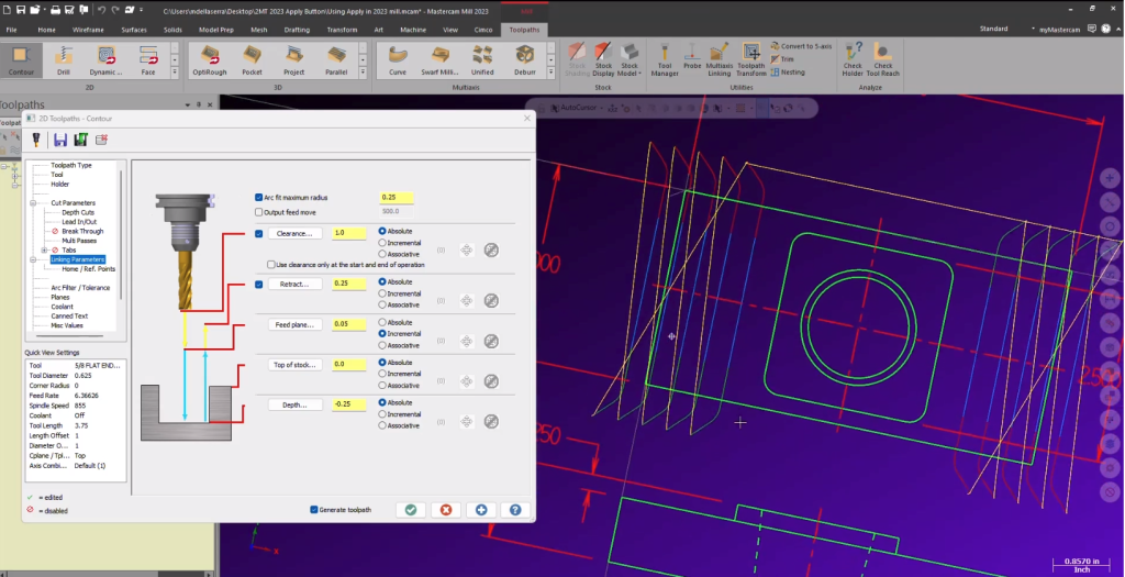 Using the Apply Button in Mastercam Milling Toolpaths