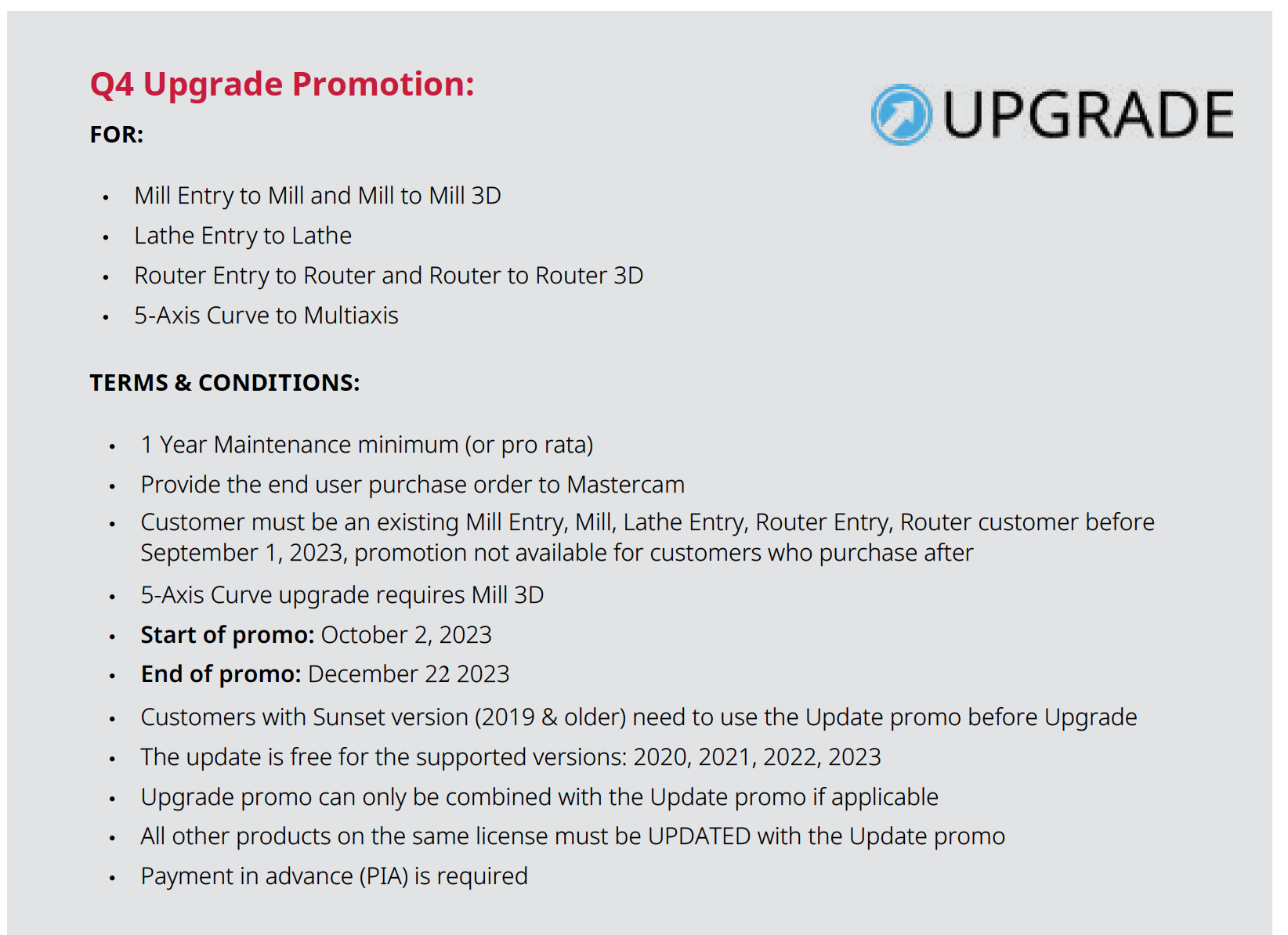 Mastercam upgrade