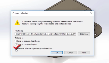SOLIDWORKS 2017 Convert Features to Bodies and Surfaces